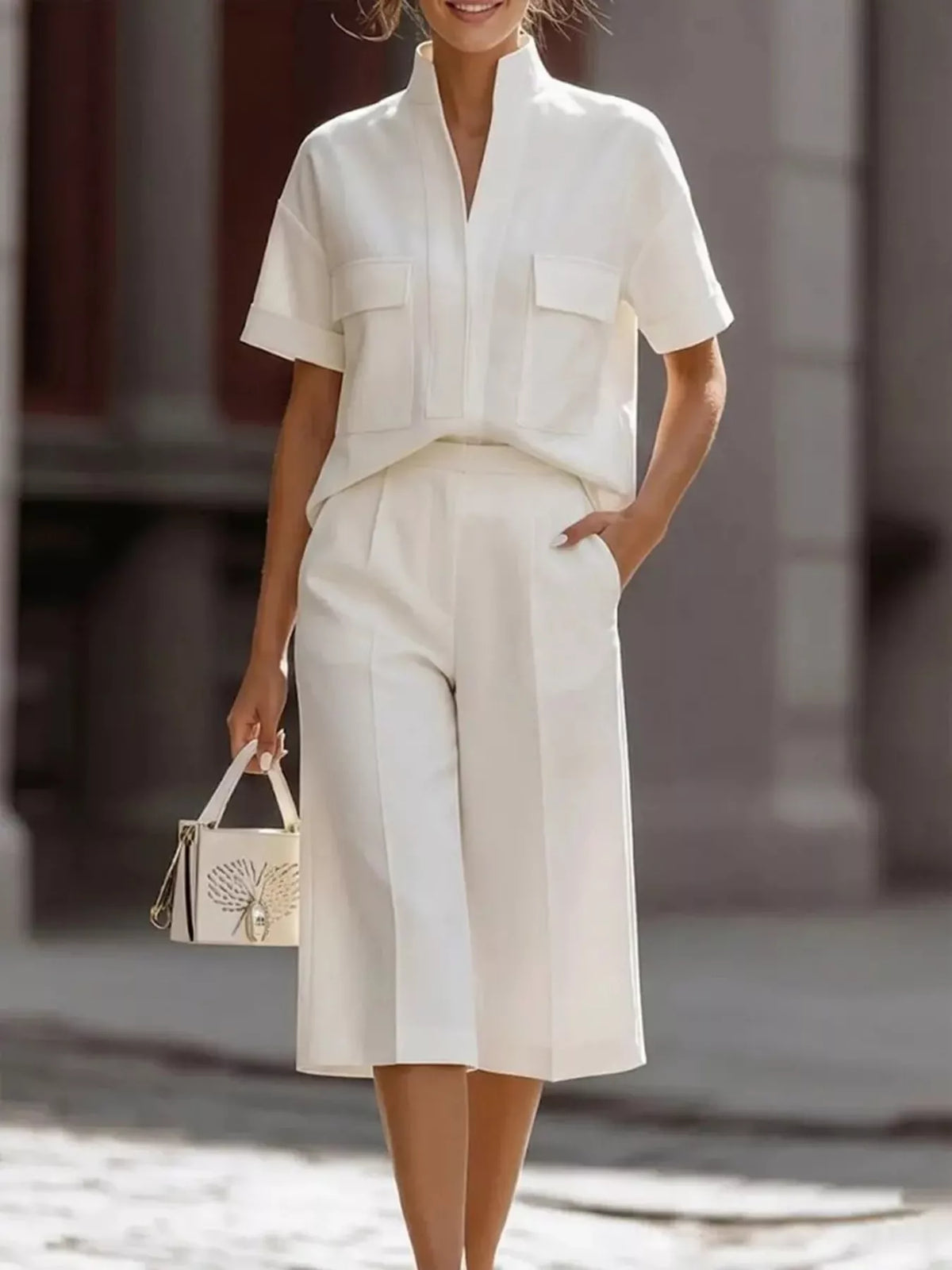 Short-Sleeve Shirt and Capris Two-Piece Set