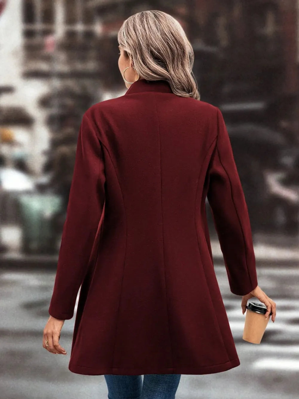 Collared Button-Up Long Sleeve Coat