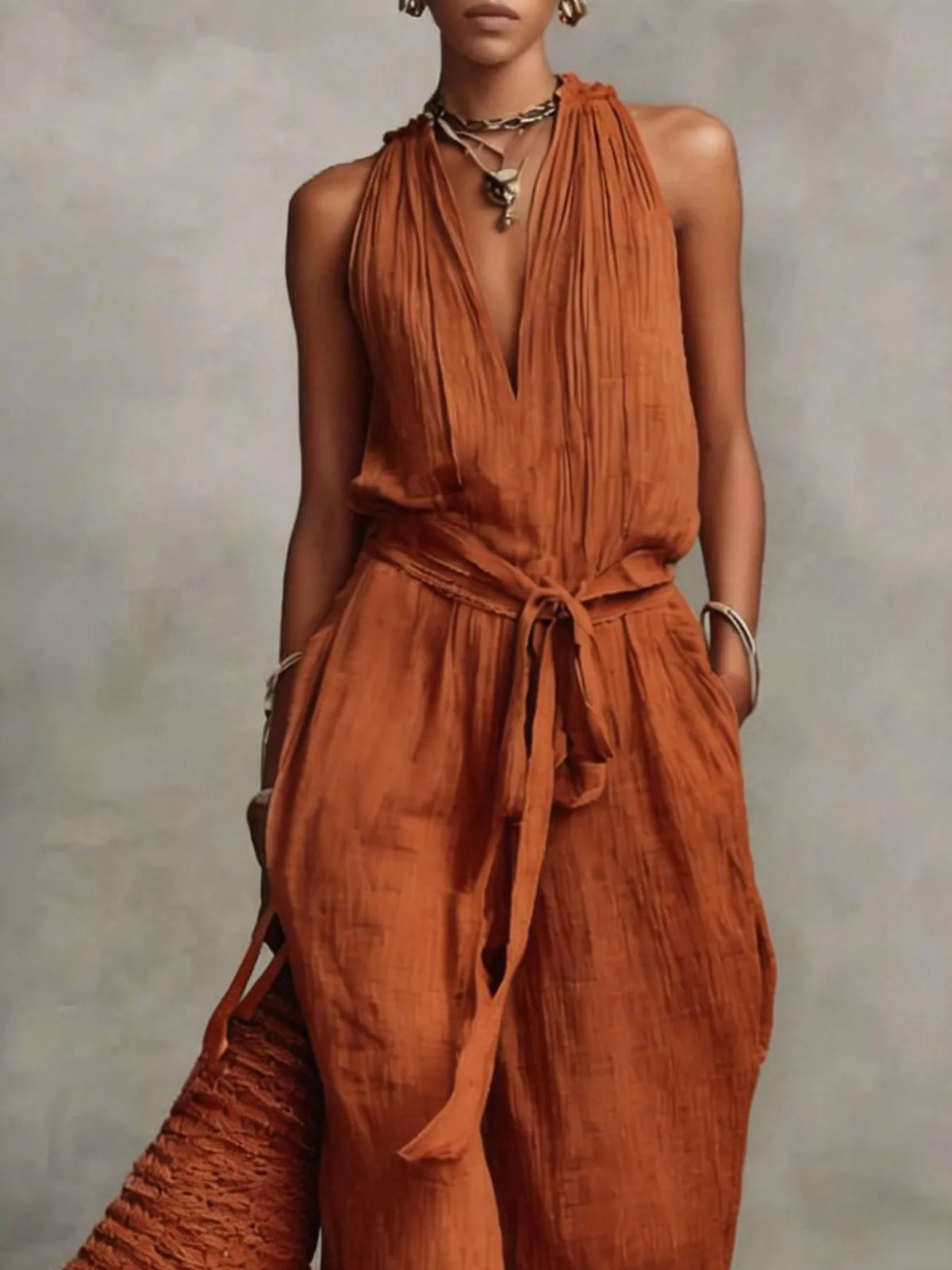 Sleeveless Tie-Waist Wide-Leg Jumpsuit