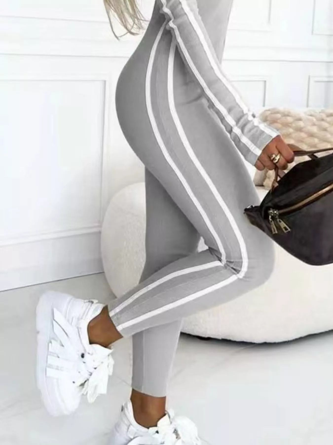 Striped Zip-Front Long Sleeve Jumpsuit