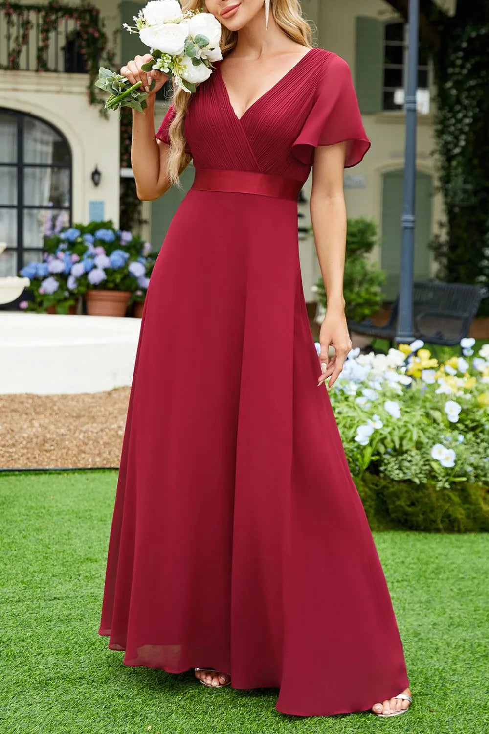 Surplice Flutter Sleeve Maxi Dress by Golden Gueen