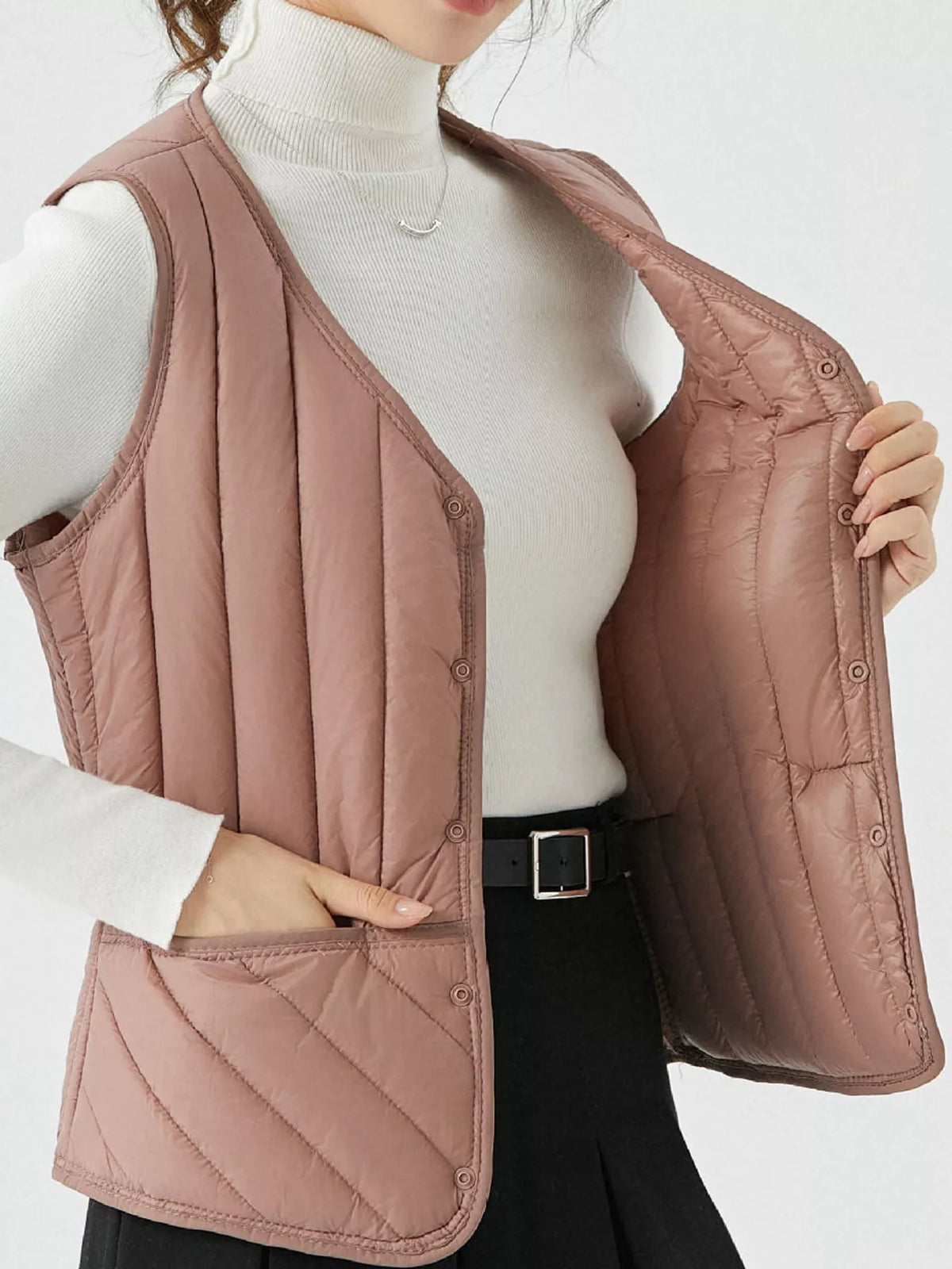 Quilted Button-Up Vest Coat