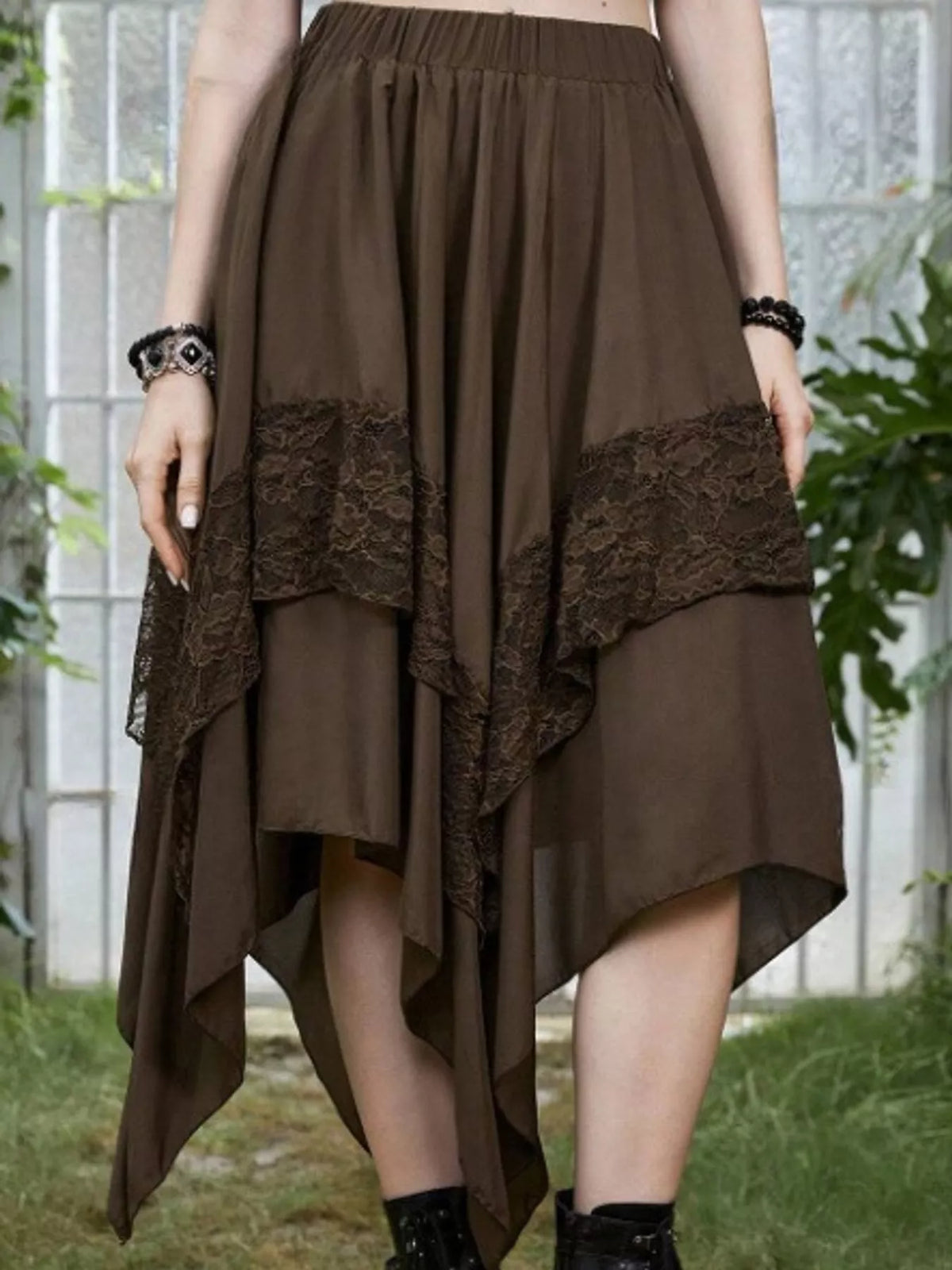 Asymmetrical Tiered Lace Skirt, Plus Size