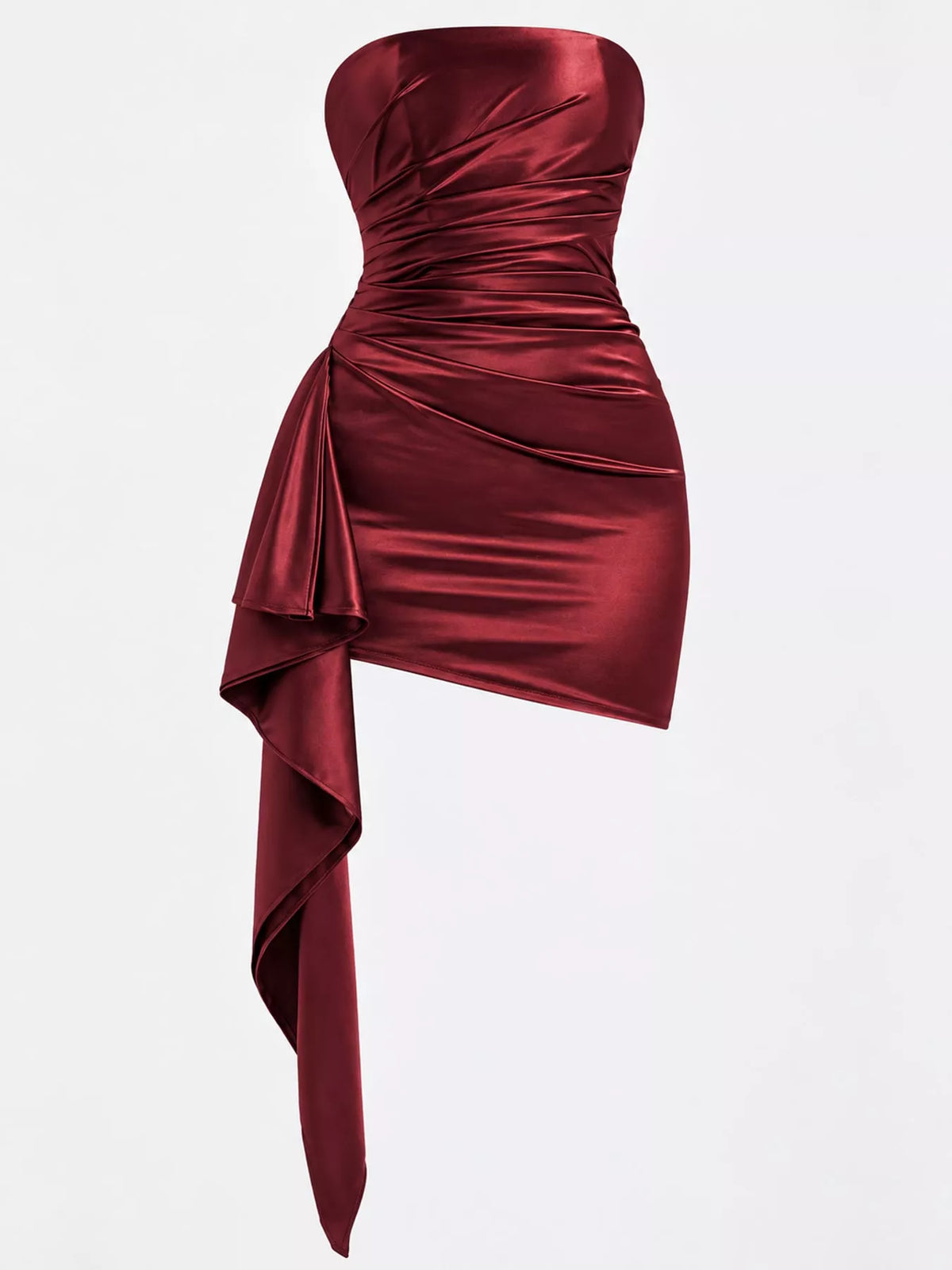 Strapless Ruched Asymmetric Mini Dress