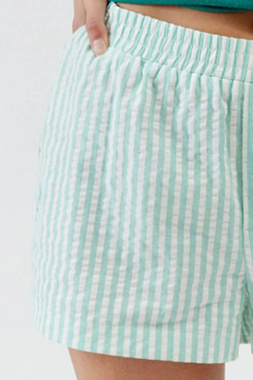 Striped Elastic Waist Shorts with Button Detail by Mystique Q