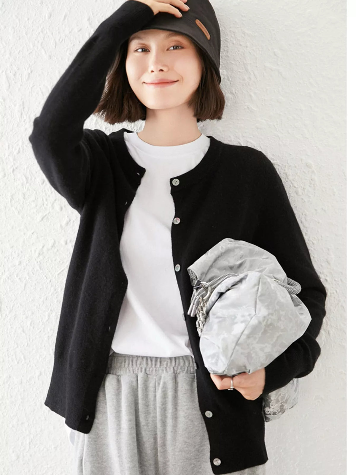 Crew Neck Button-Down Cardigan