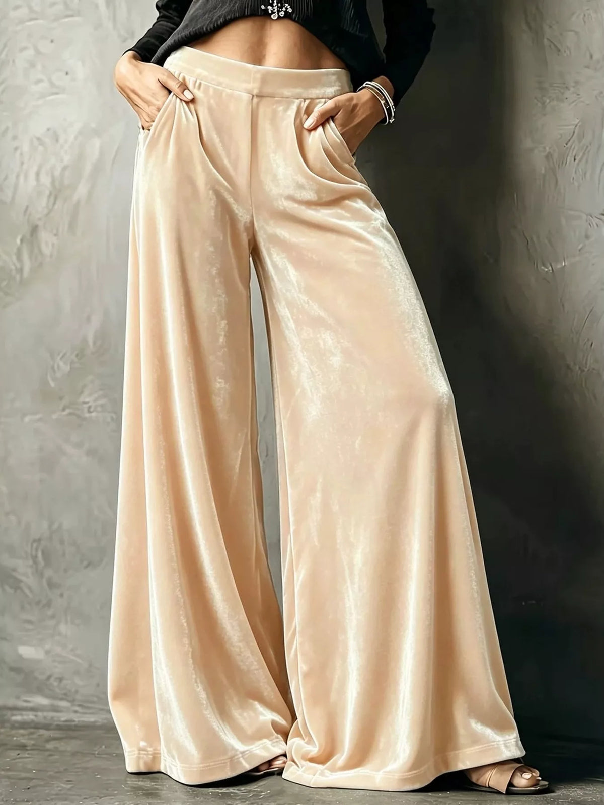 High-Waisted Wide-Leg Velvet Pants