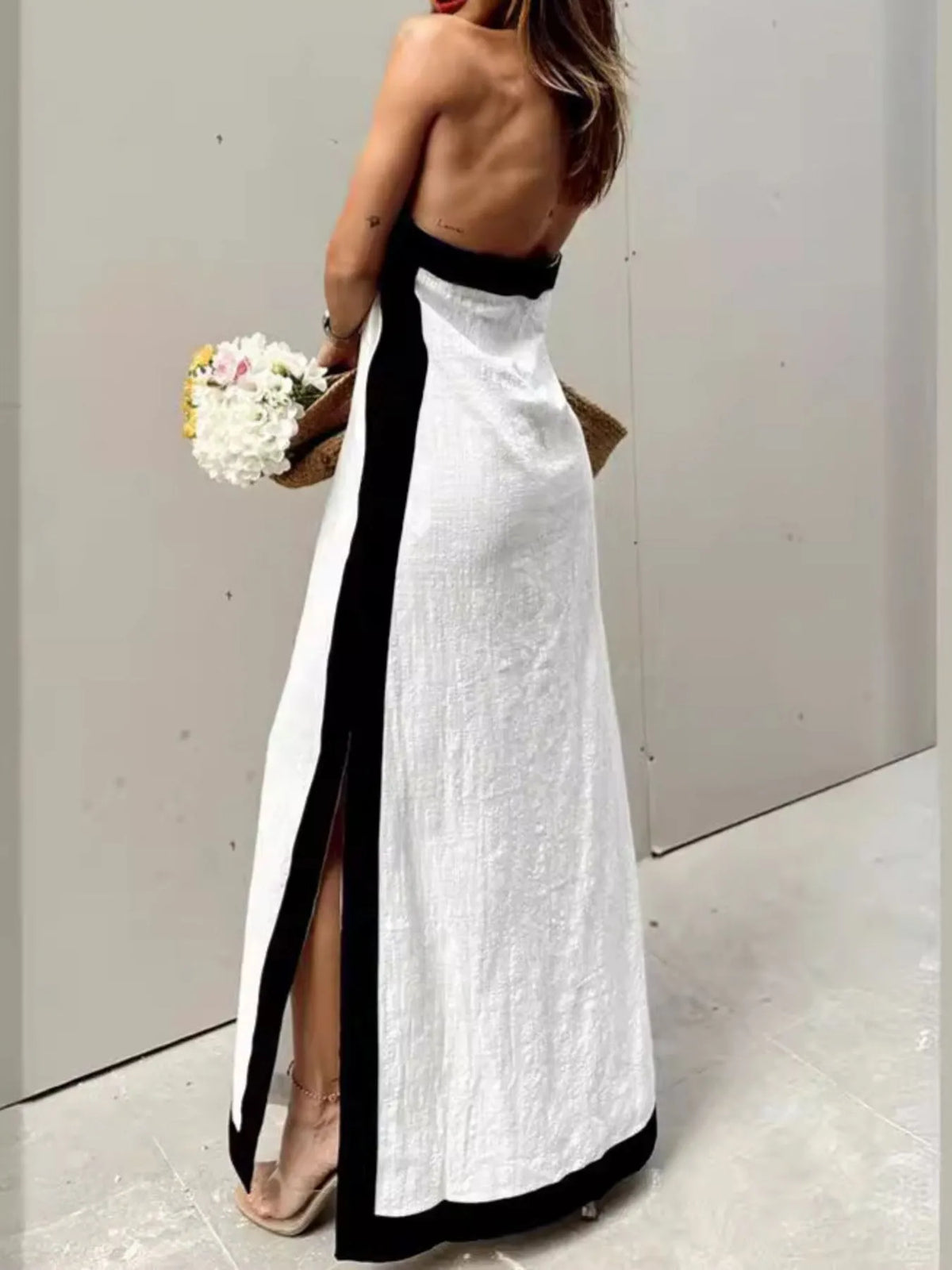 Contrast Halter Sleeveless Maxi Dress
