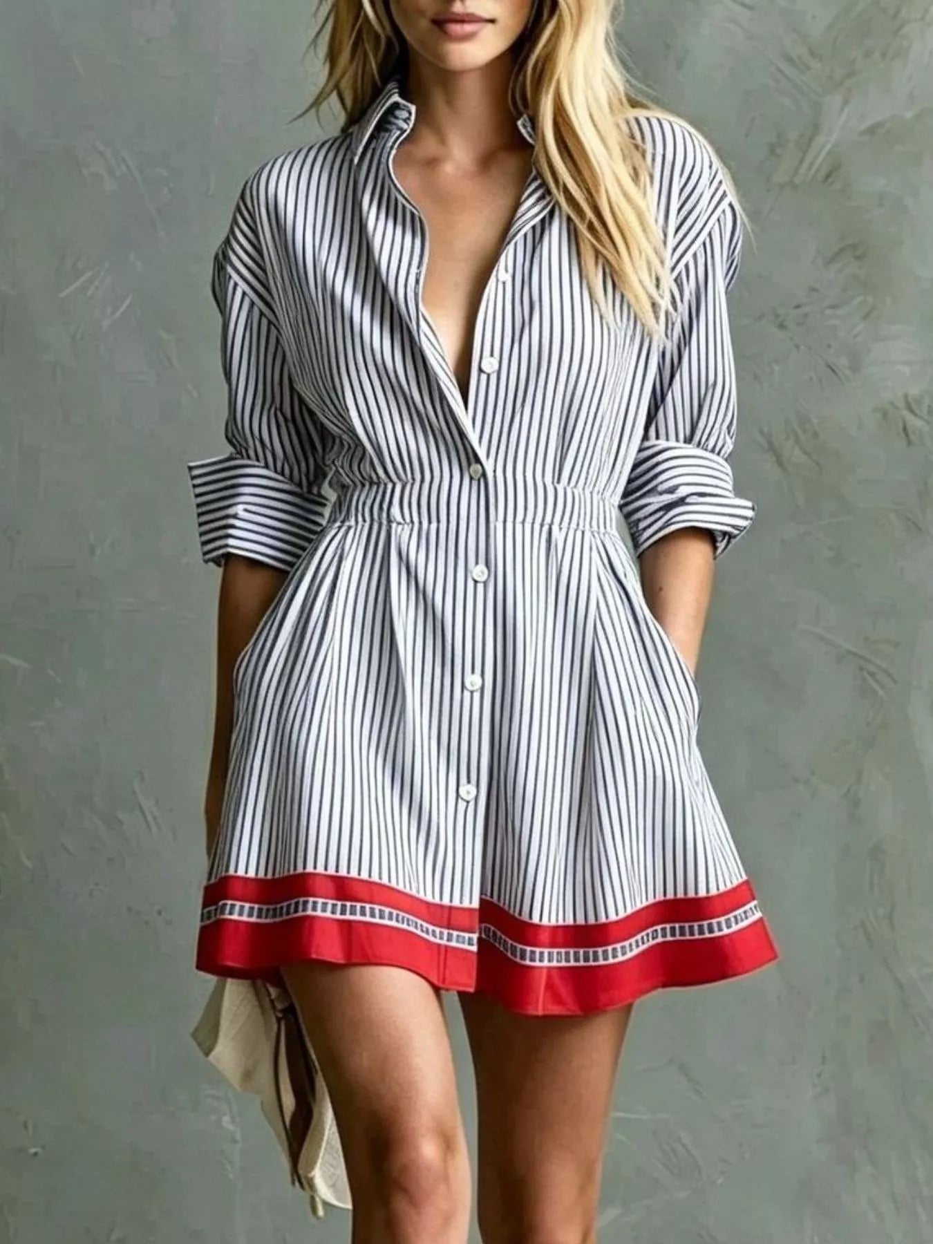 Striped Button-Down Shirt Dress