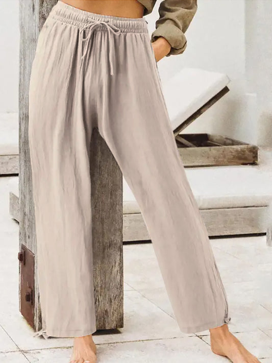 Casual Drawstring Wide Leg Pants
