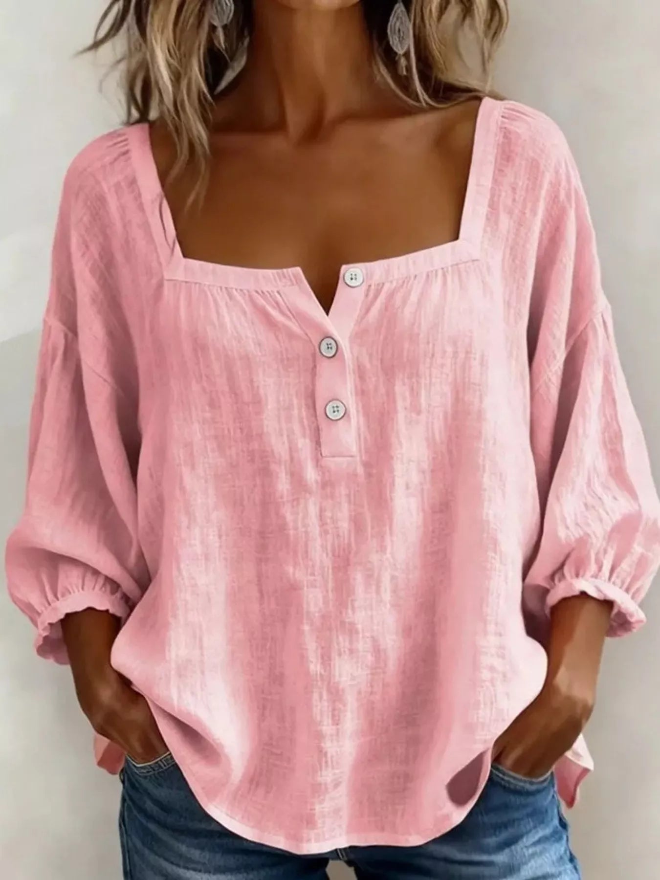 Square Neck Button Detail Blouse