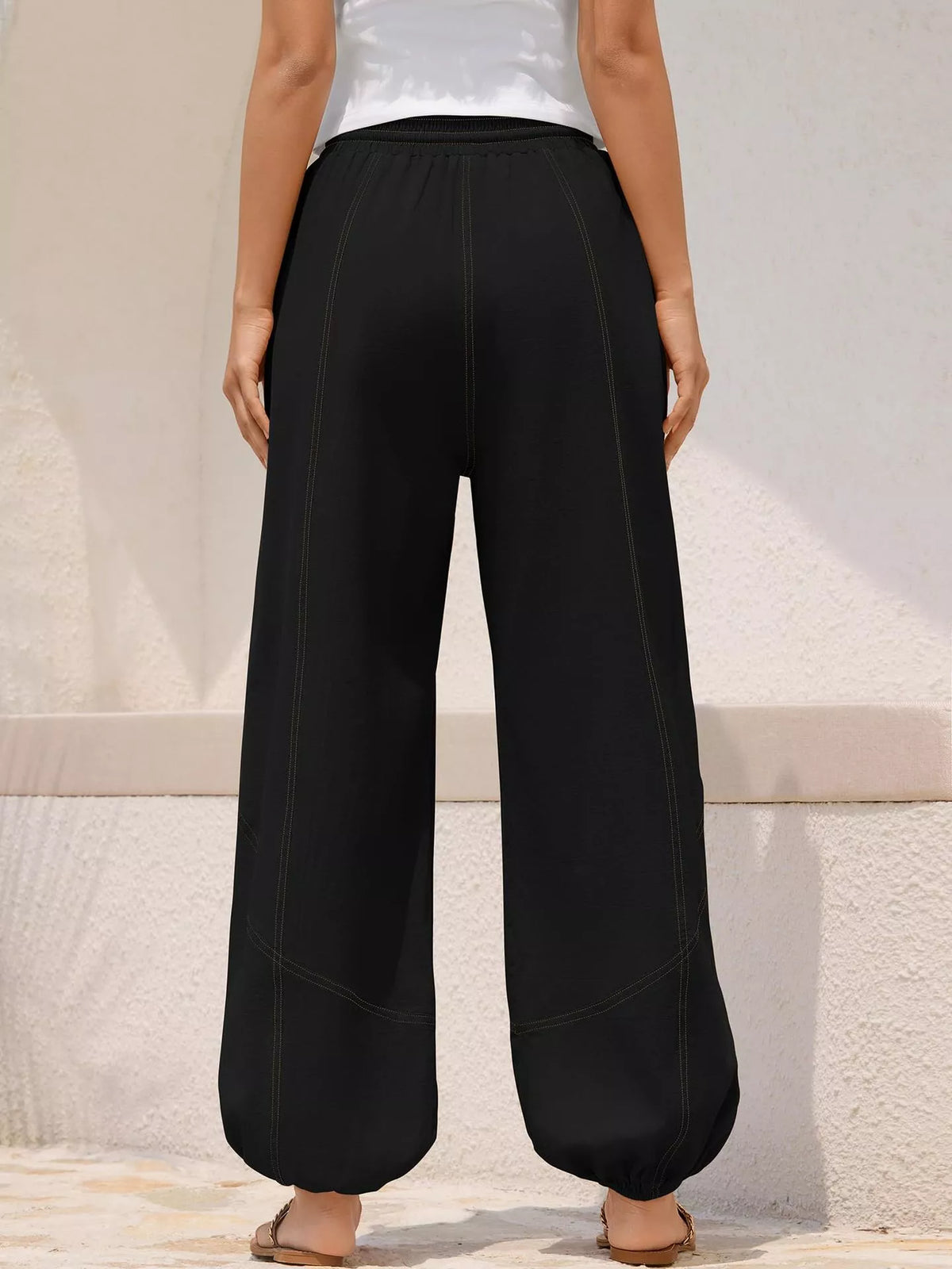 Contrast-Stitch Drawstring Harem Joggers