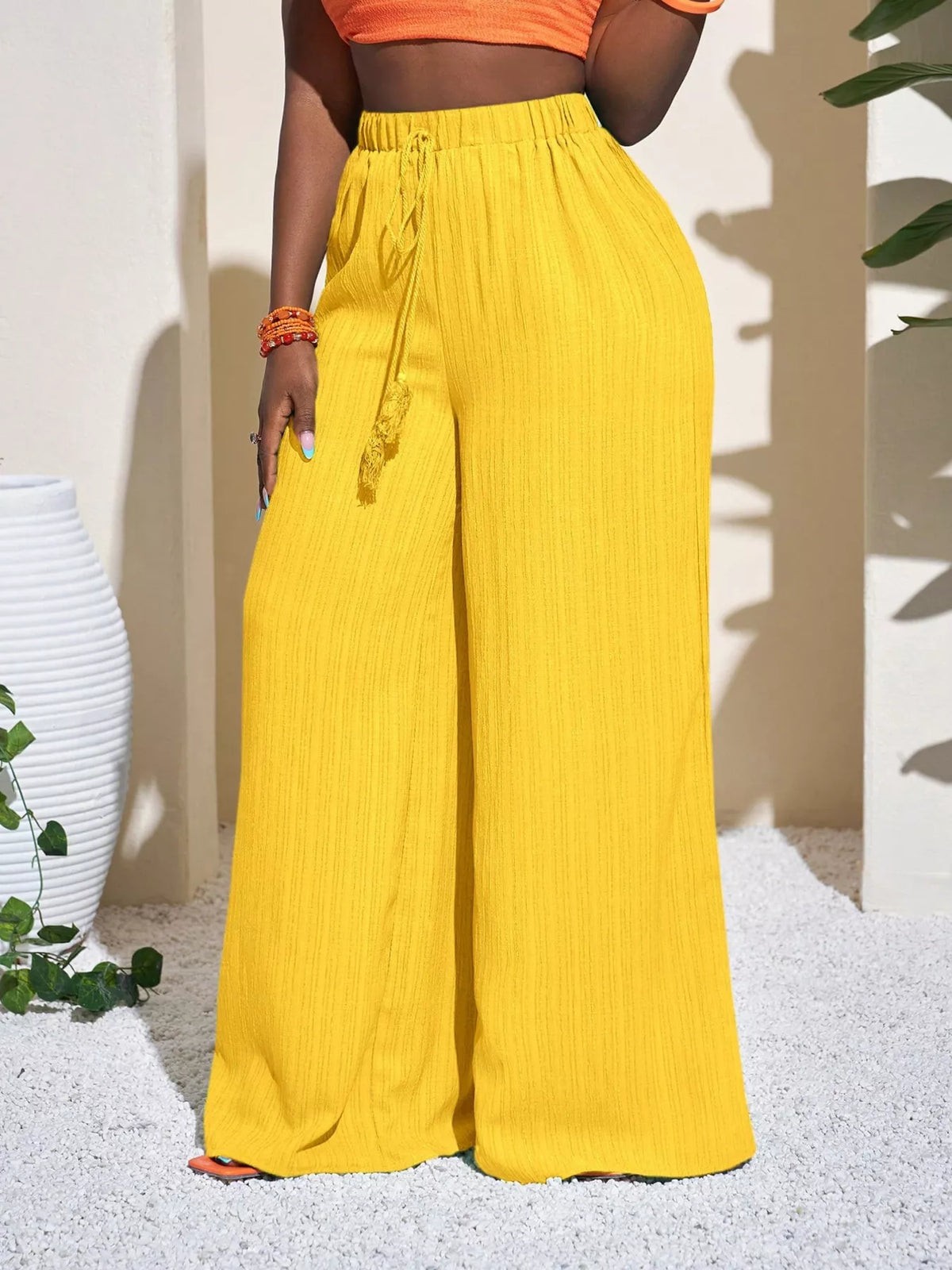 Wide-Leg Drawstring Pants