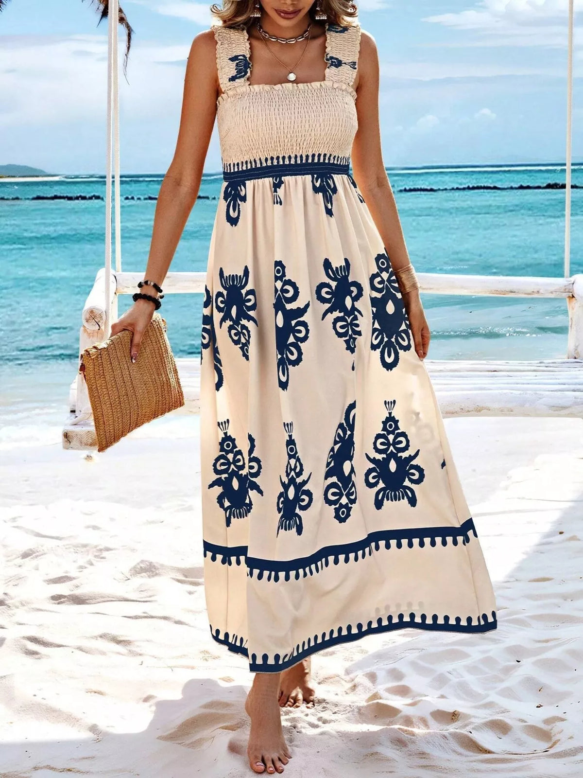 Smocked Square Neck Maxi Dress