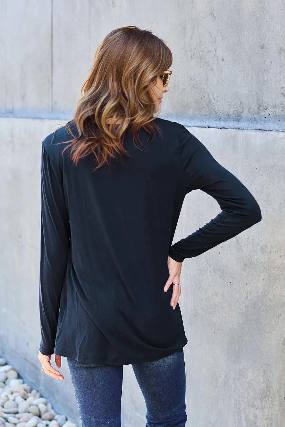 Basic Bae Pocketed Round Neck Long Sleeve Top