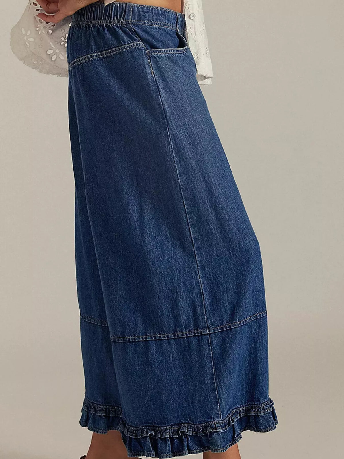 Wide-Leg Ruffle Hem Jeans