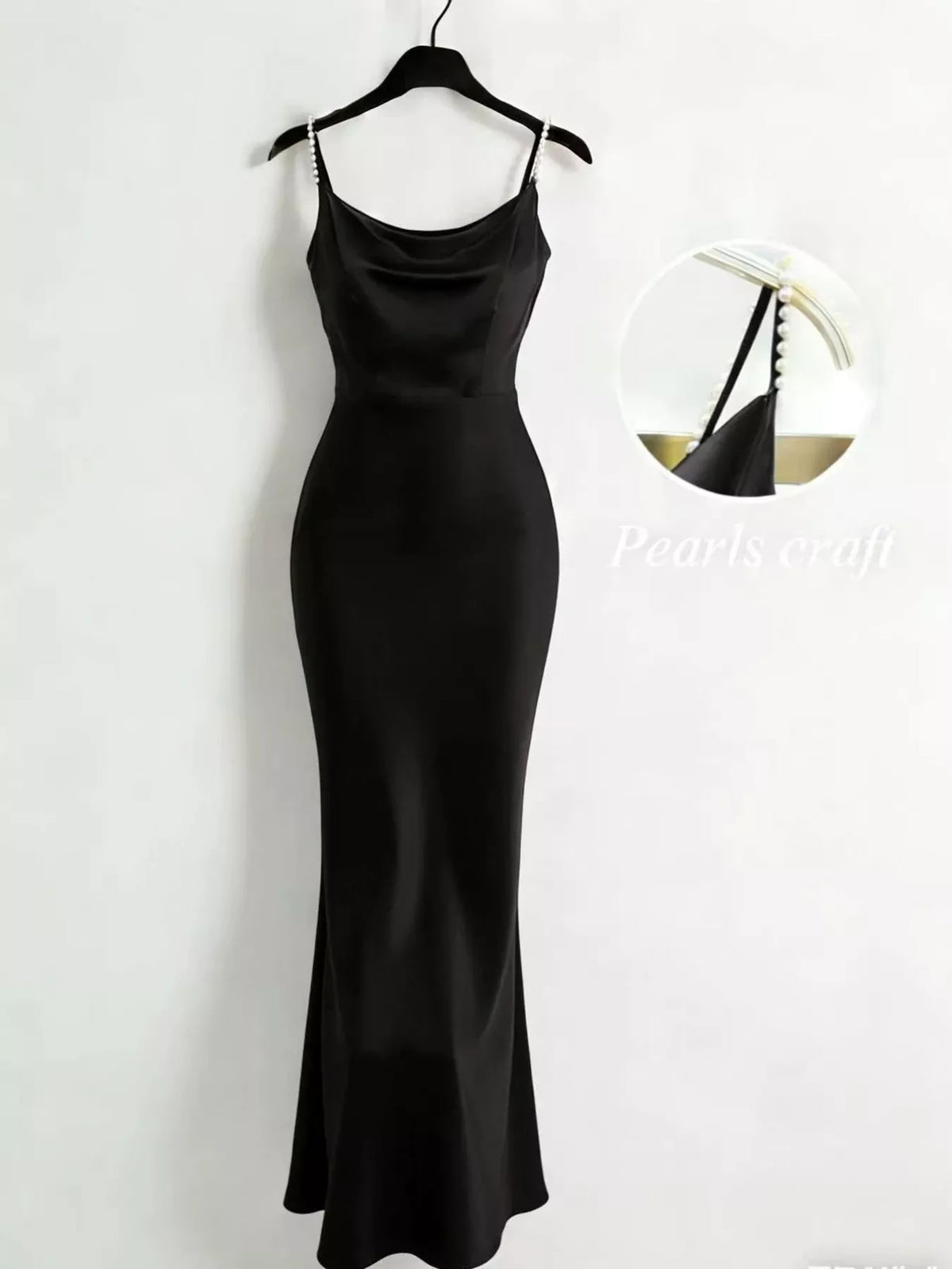 Pearl Strap Satin Maxi Dress