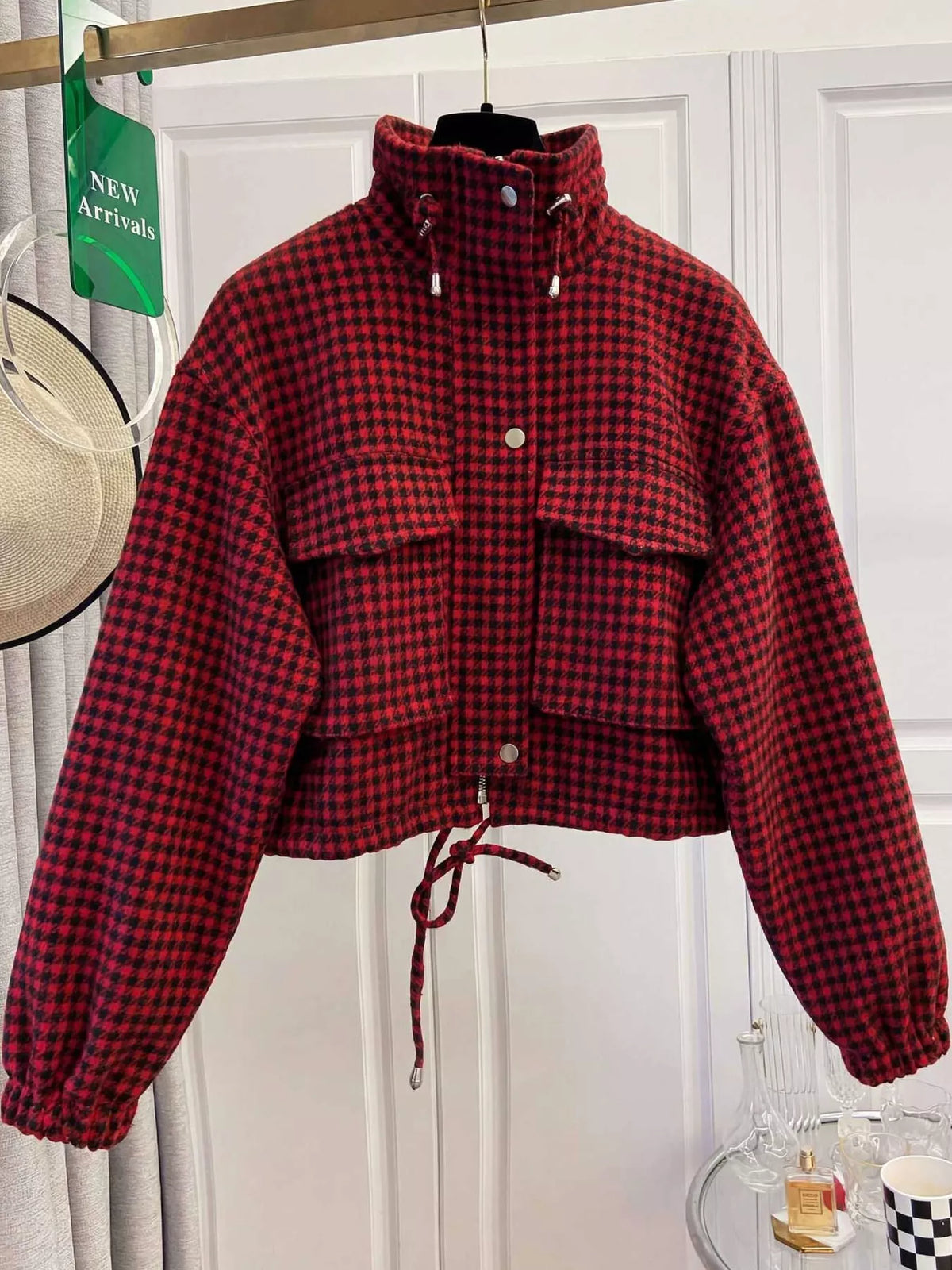 Plaid Cropped Zip-Up Jacket
