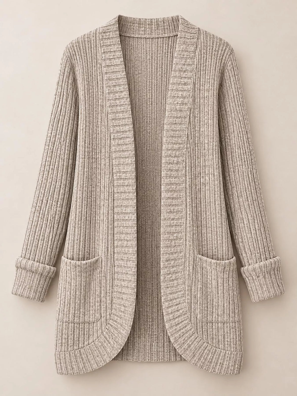 Ribbed Open-Front Longline Cardigan