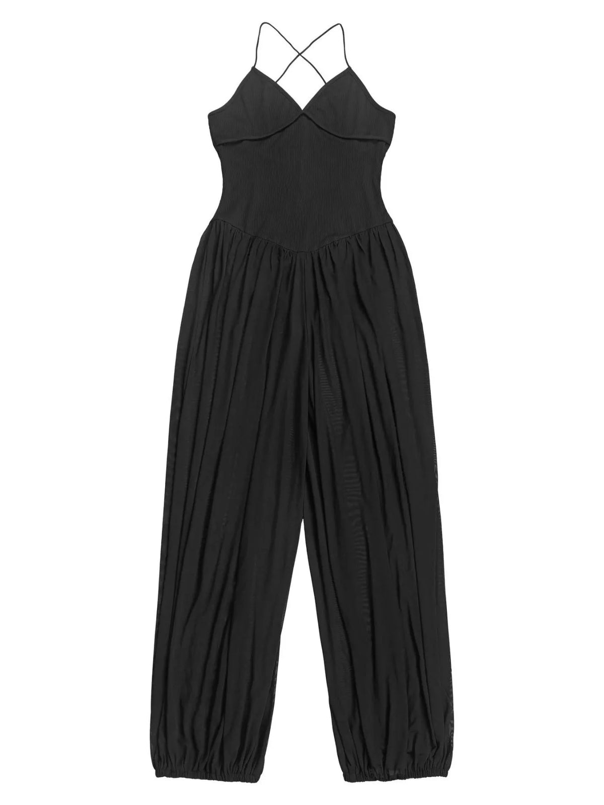 Spaghetti Strap Wide-Leg Jumpsuit with Sheer Detail
