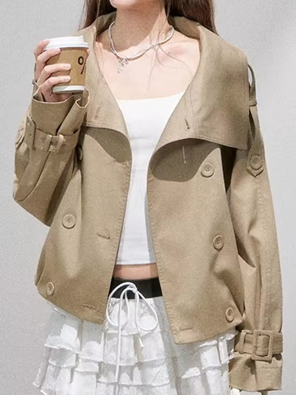Double-Breasted Cropped Trench Jacket