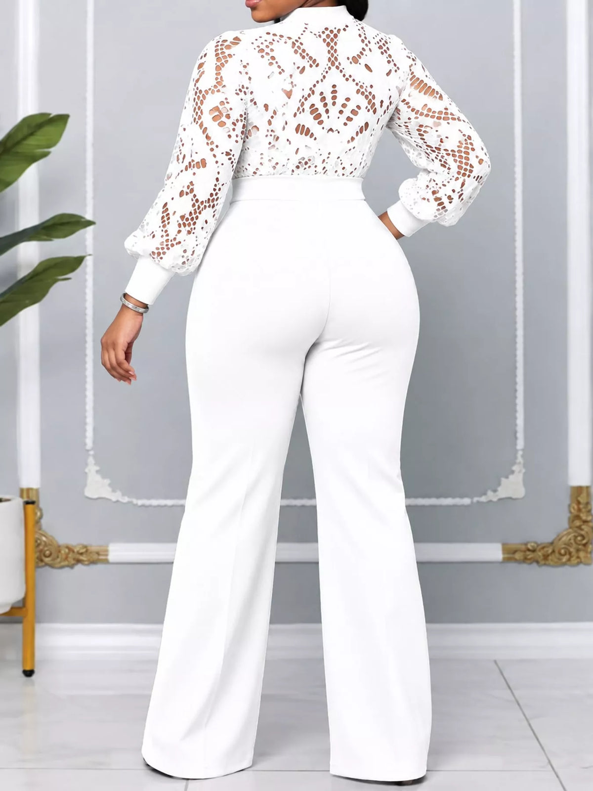 Lace Lantern Sleeve Flare Jumpsuit