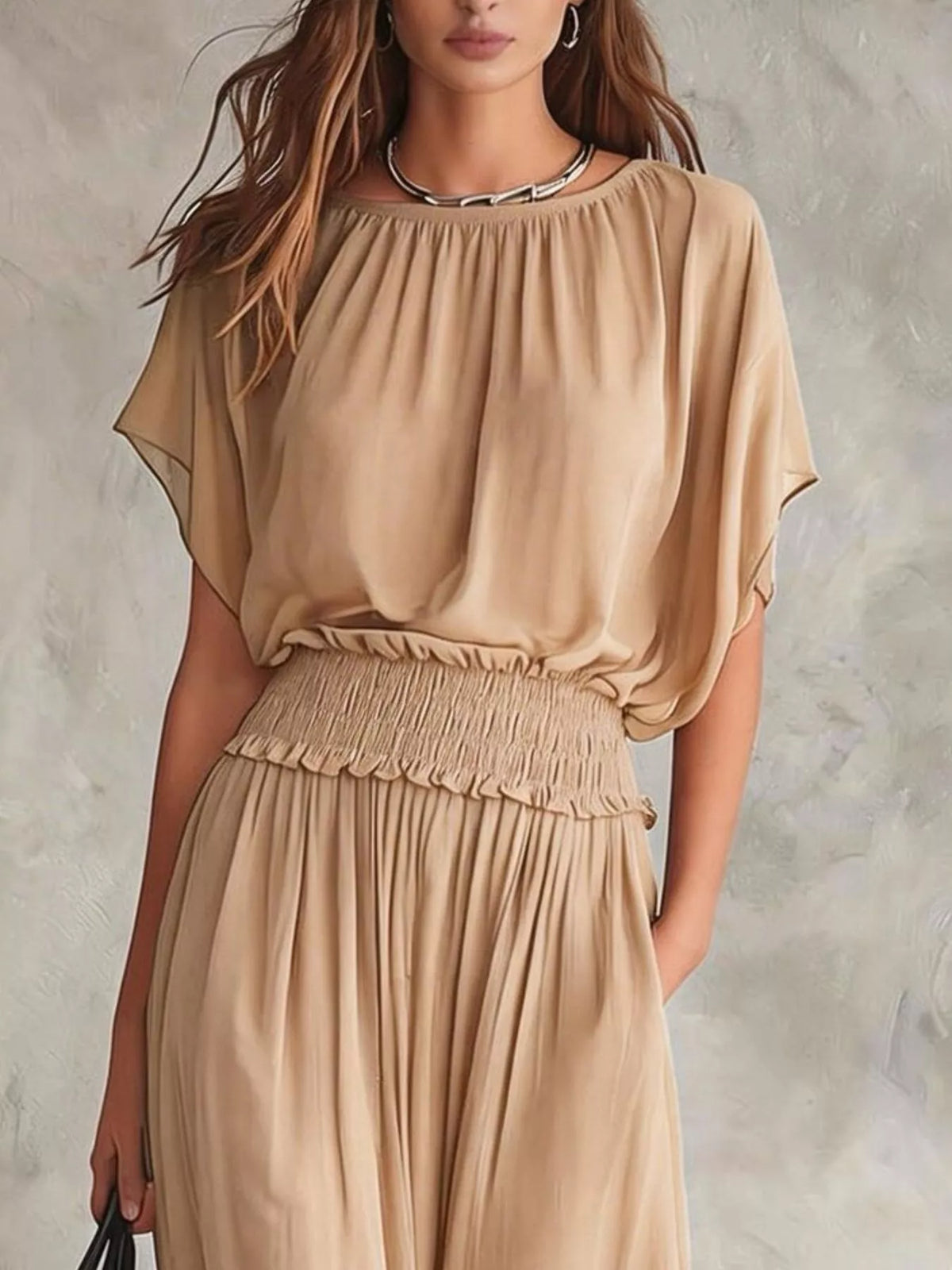Smocked Waist Chiffon Maxi Dress