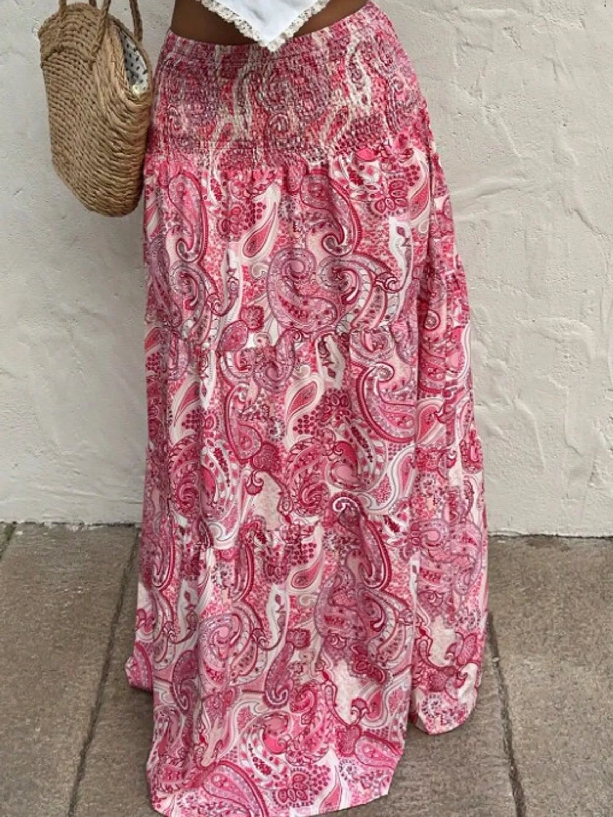 Paisley Print Tiered Maxi Skirt