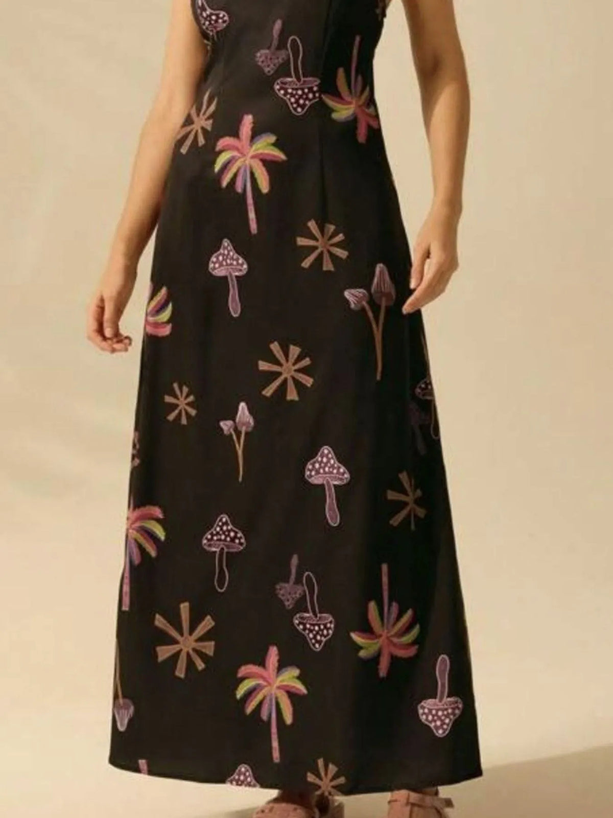 Printed Sleeveless Maxi Dress with Tie Detail by Rosaline