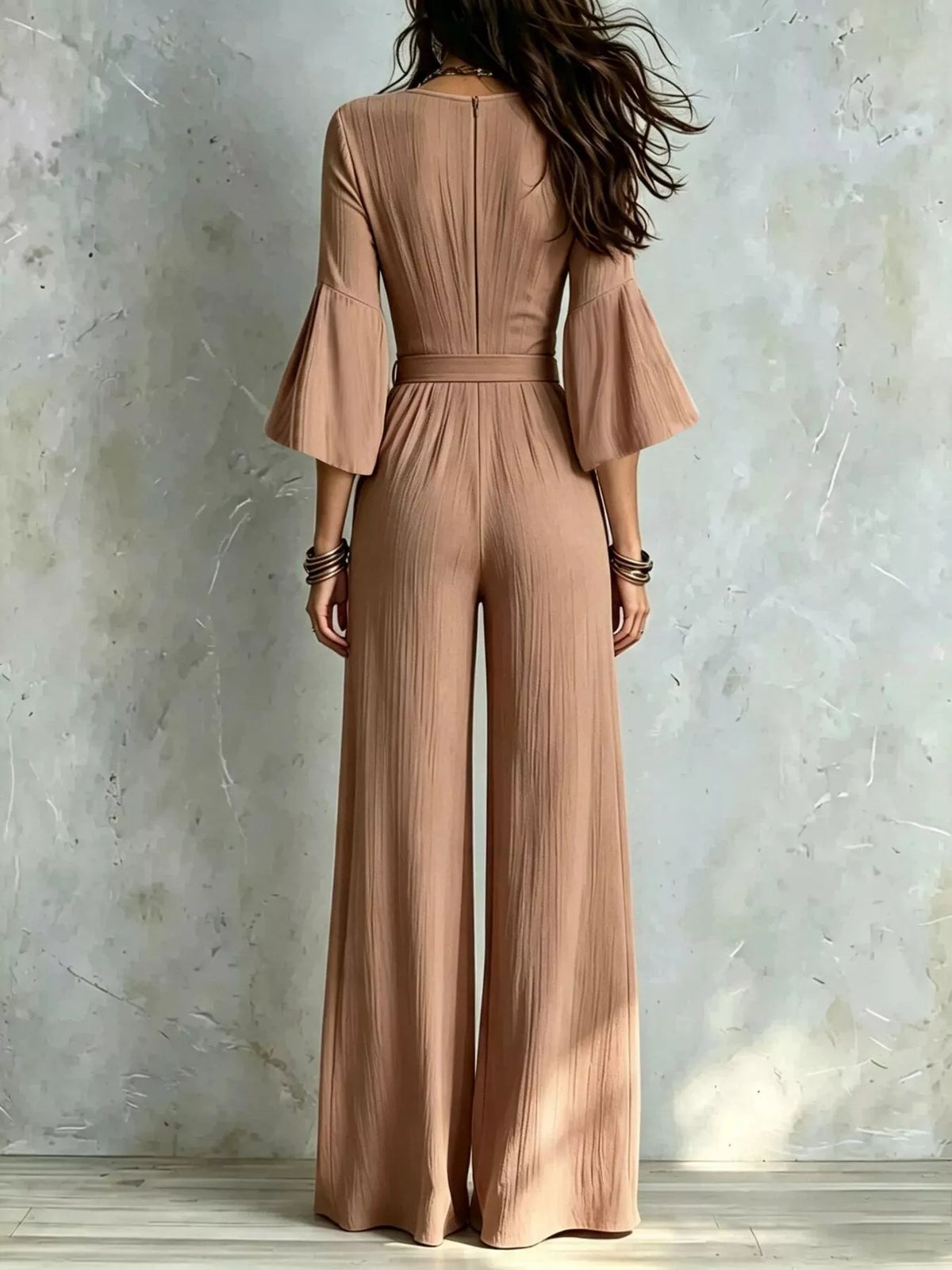 Pleated Wide-Leg Jumpsuit with Tie Waist