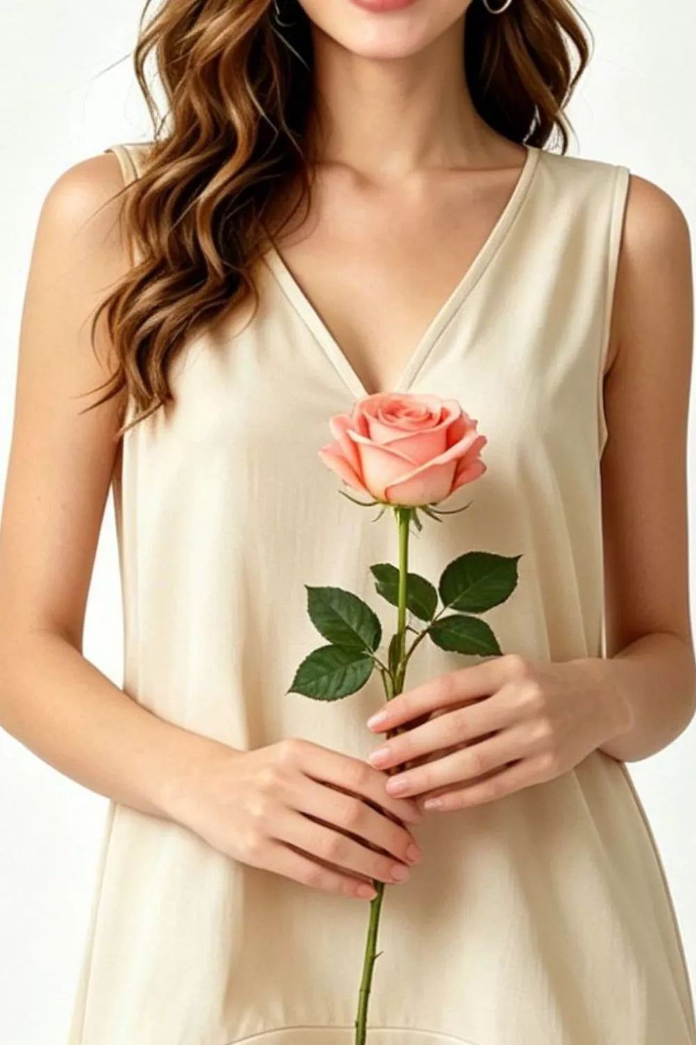 Sleeveless V-Neck Ruffle Hem Mini Dress in Taupe