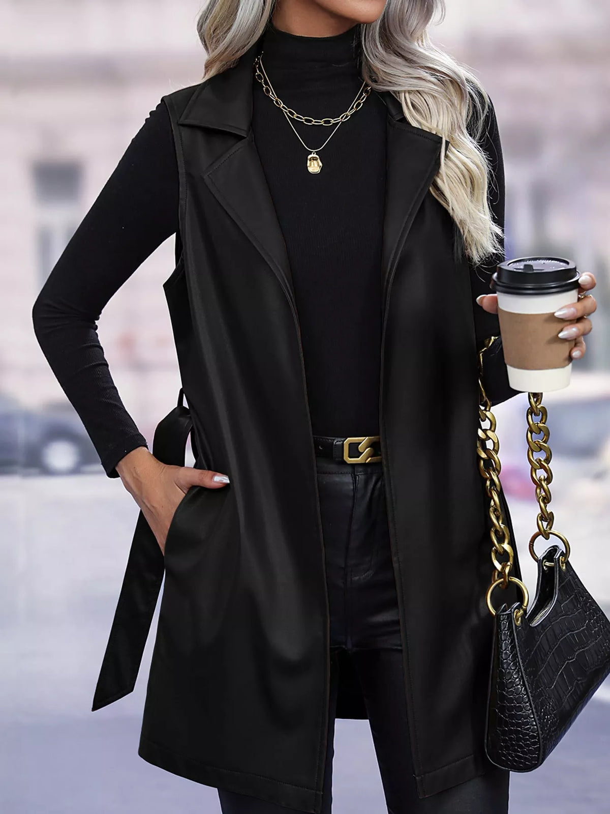 Tie-Waist Longline Vest Coat