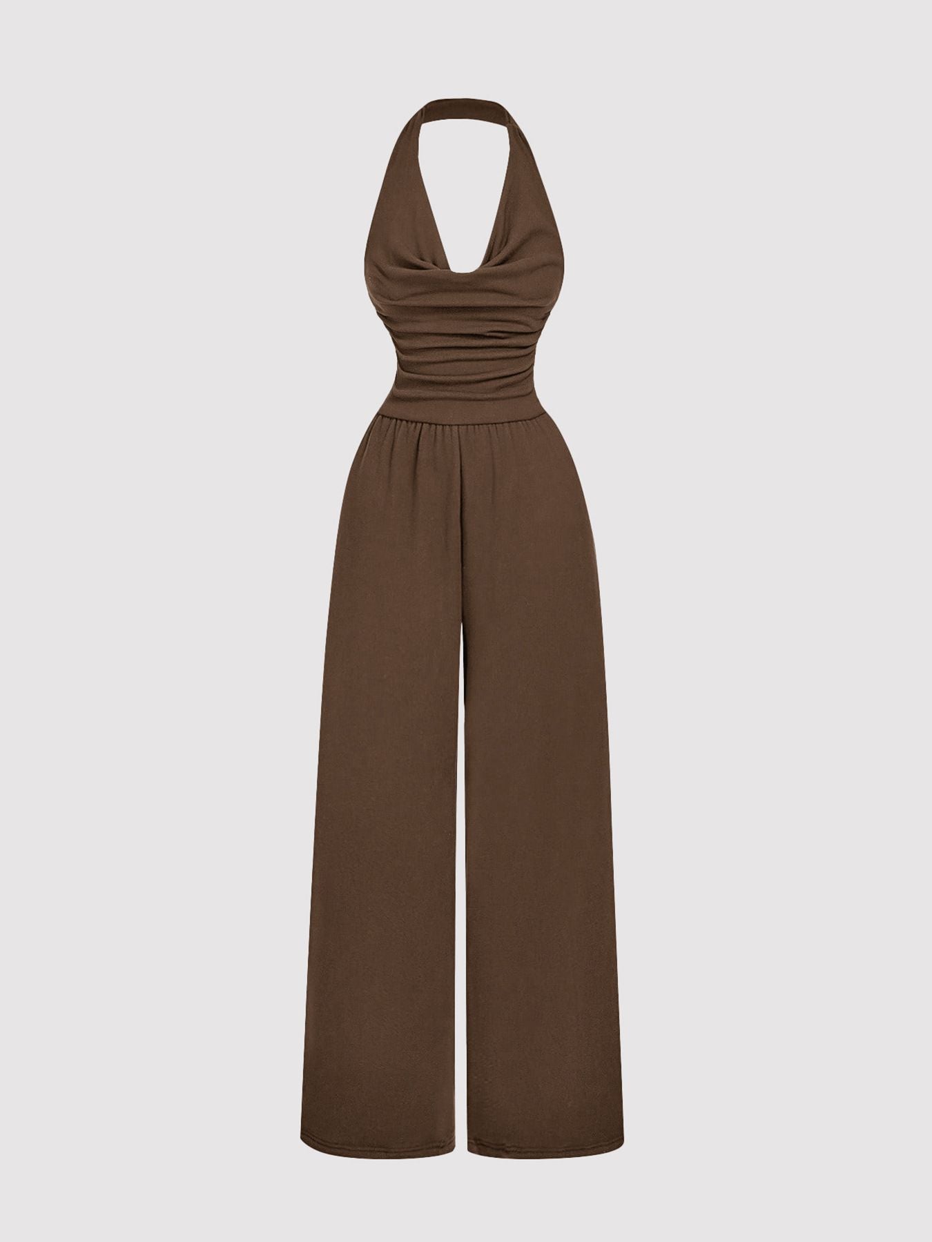 Halter Neck Wide Leg Jumpsuit in Brown