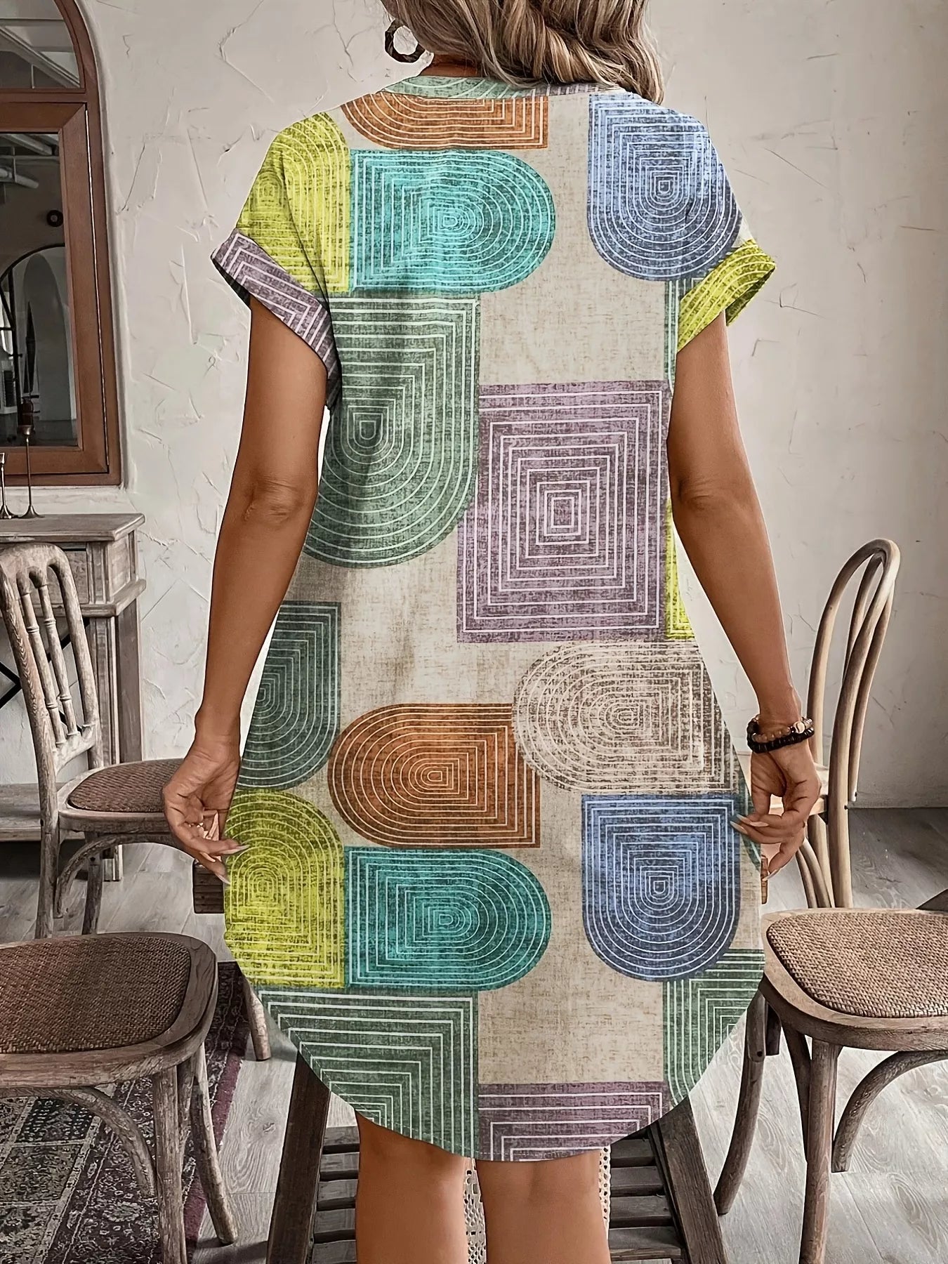 Geometric Print Shirt Dress in Multicolor