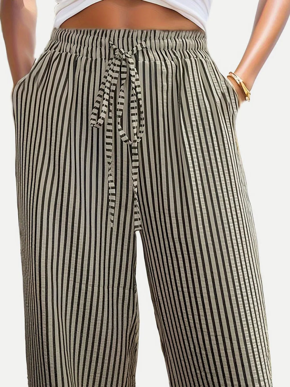 Striped Drawstring Elastic-Waist Pants