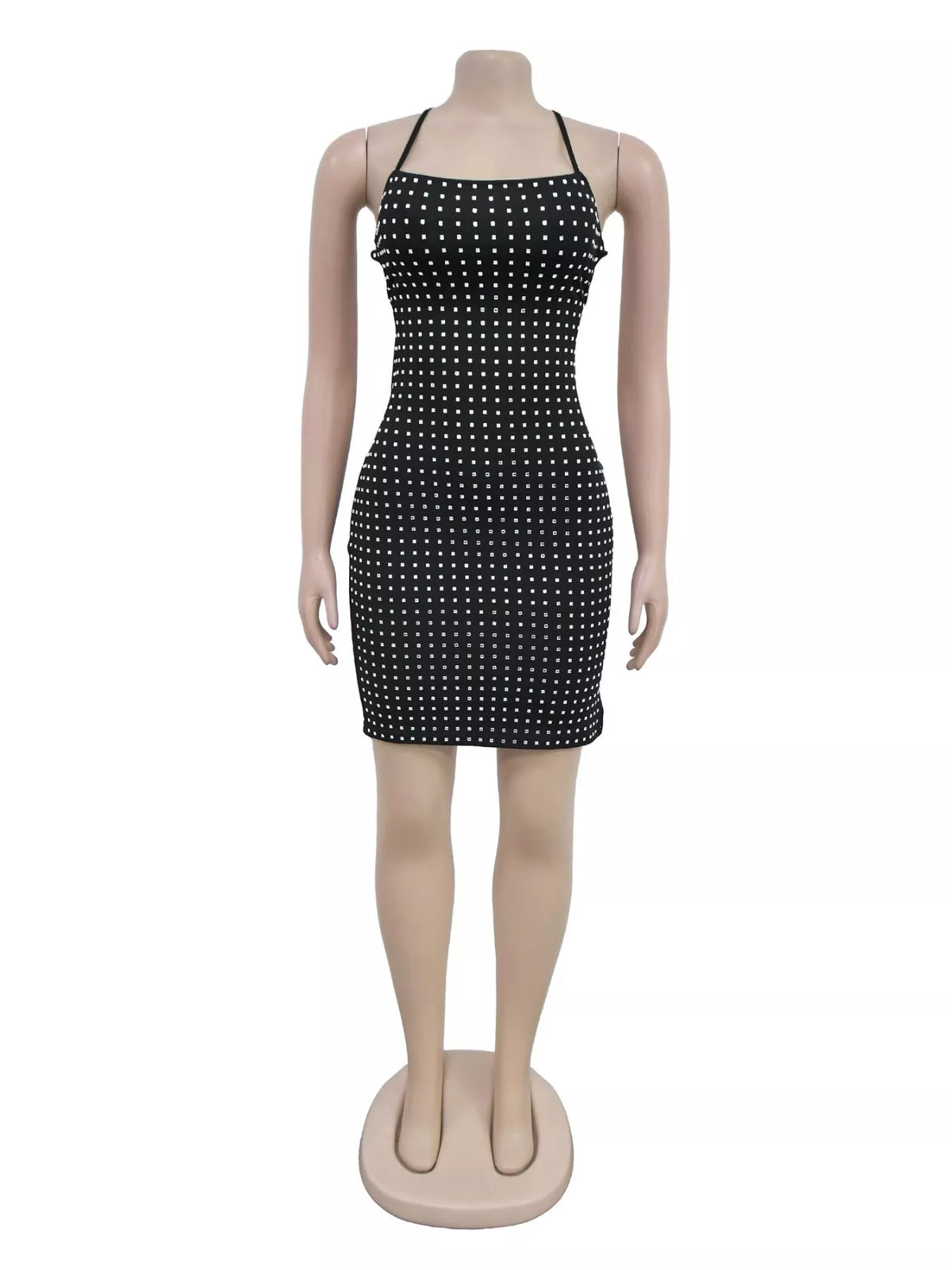 Rhinestone Bodycon Mini Dress in Black