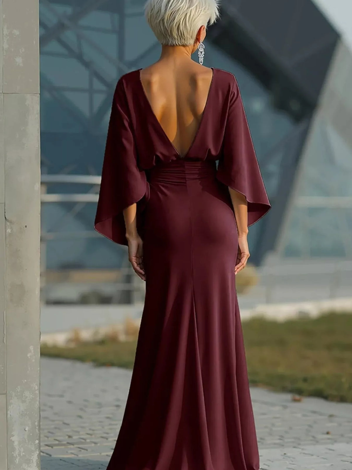 Ruched Batwing Sleeve Maxi Dress