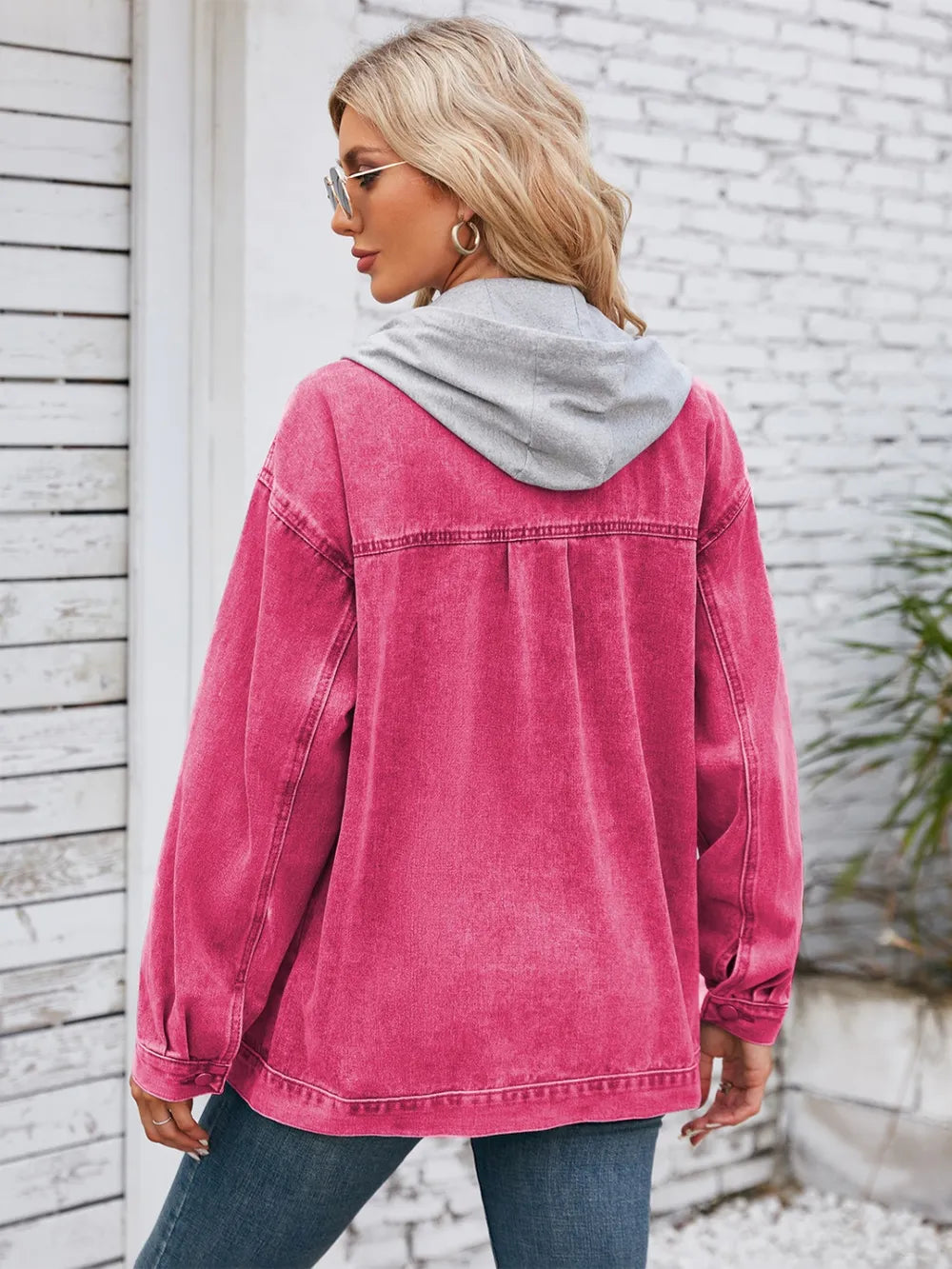 Button-Up Denim Jacket with Detachable Hood by Manny