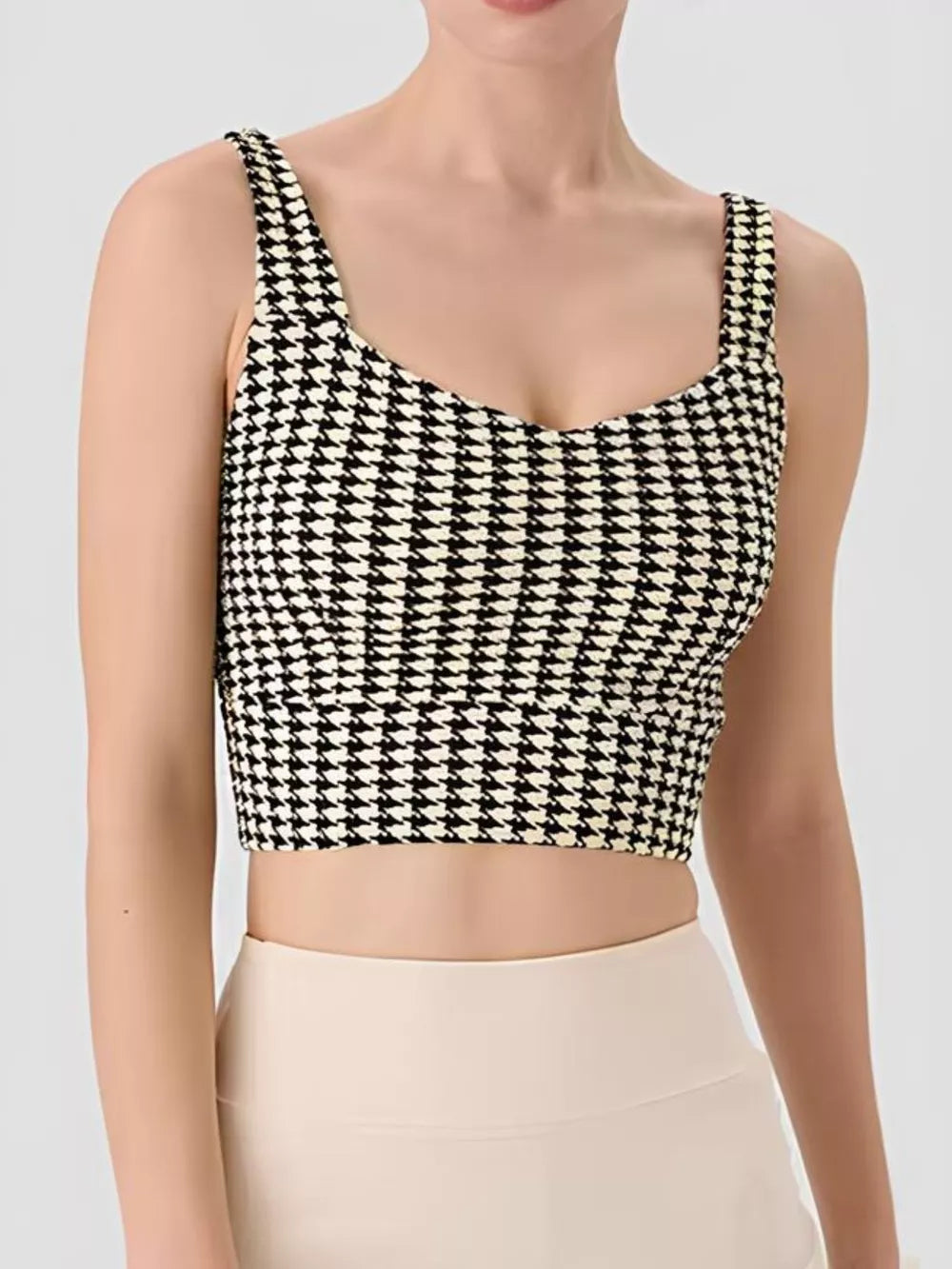 Crisscross Back Houndstooth Active Bra in Plaid