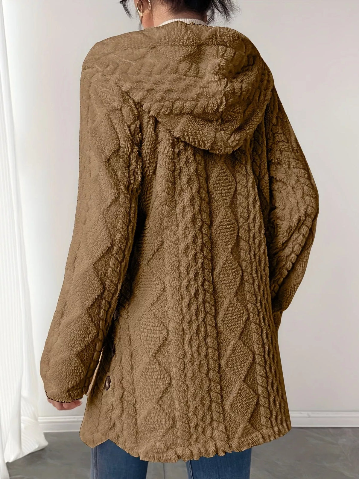 Cozy Cable-Knit Faux Fur Hooded Jacket
