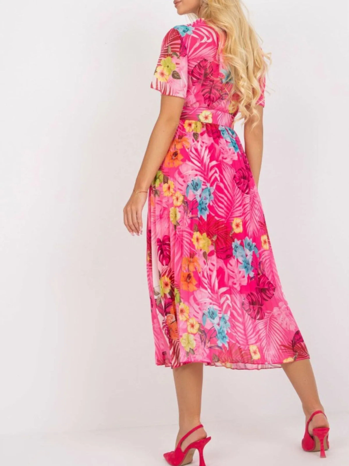 Printed Pleated Midi Wrap Dress