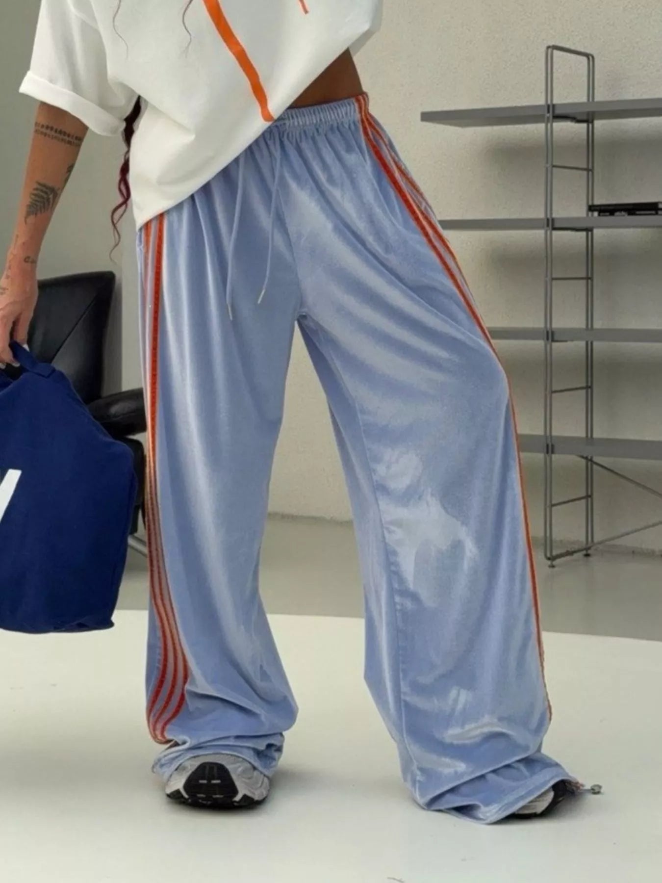 Contrast Stripe Wide-Leg Pants