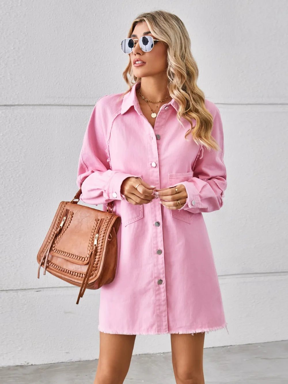 Raw Hem Button-Up Denim Dress by Manny