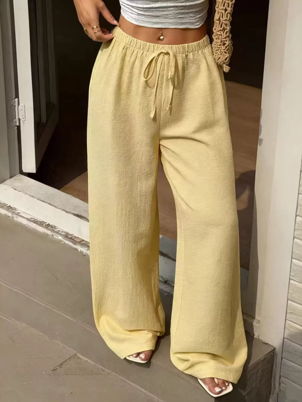 Plus Size Drawstring Wide Leg Pants
