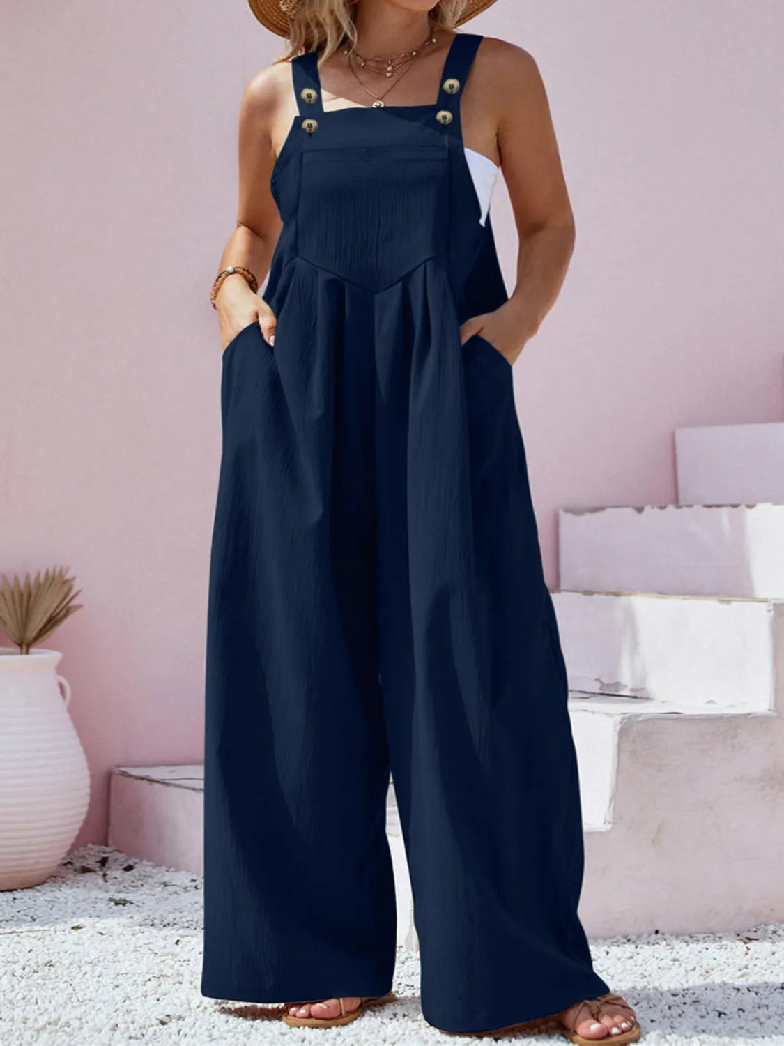 Square Neck Wide Leg Overalls in Plus Size