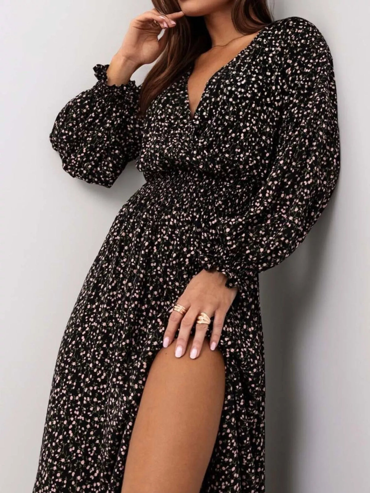 Printed Maxi Dress with Plunging Neckline