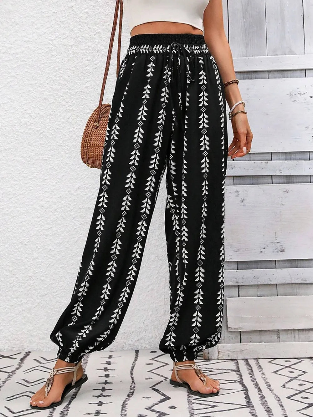 Tied Printed High-Waist Pants