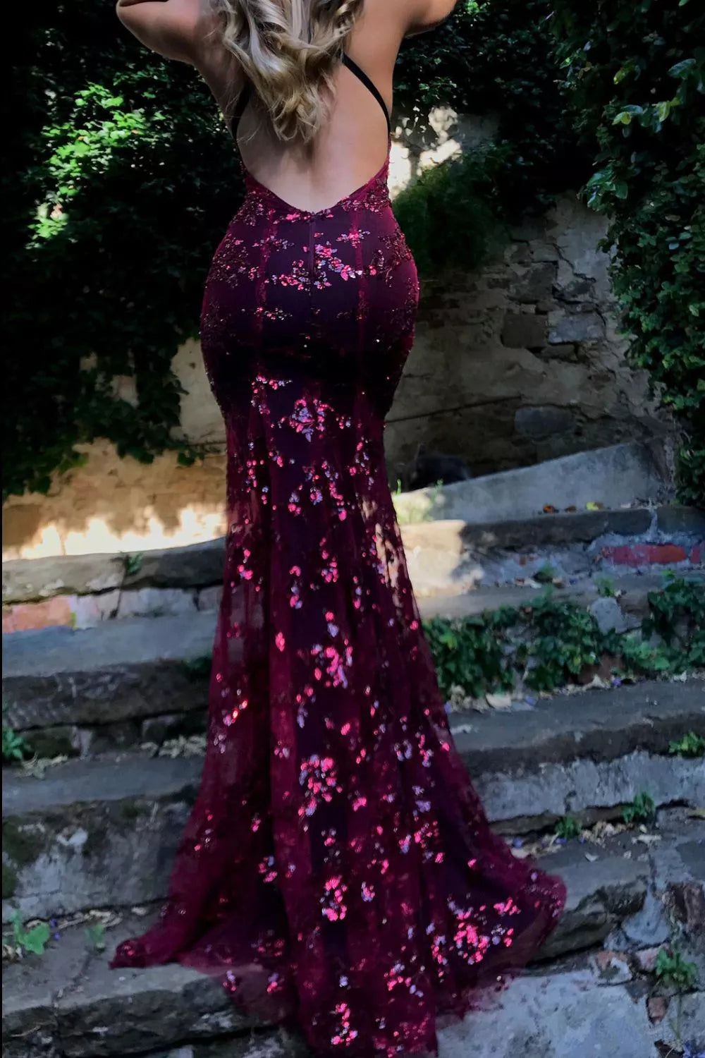 Sequin Tie-Back V-Neck Maxi Dress