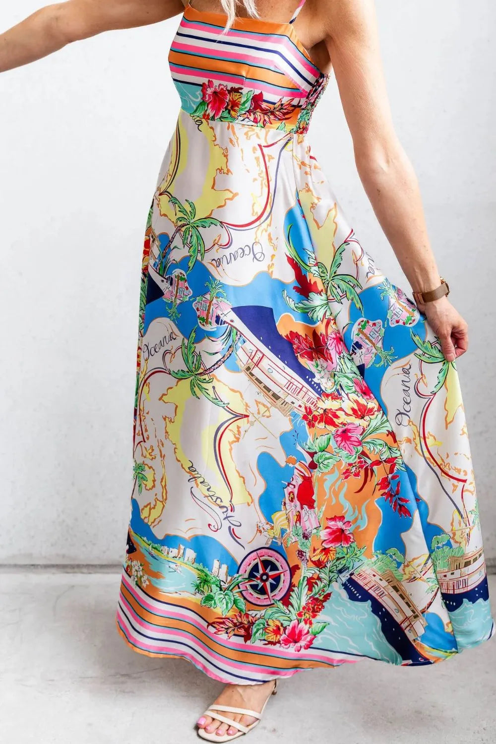 Square Neck Maxi Cami Dress in Multicolor