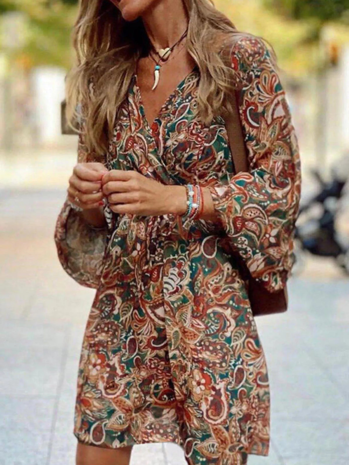 Paisley Print Long Sleeve Mini Dress